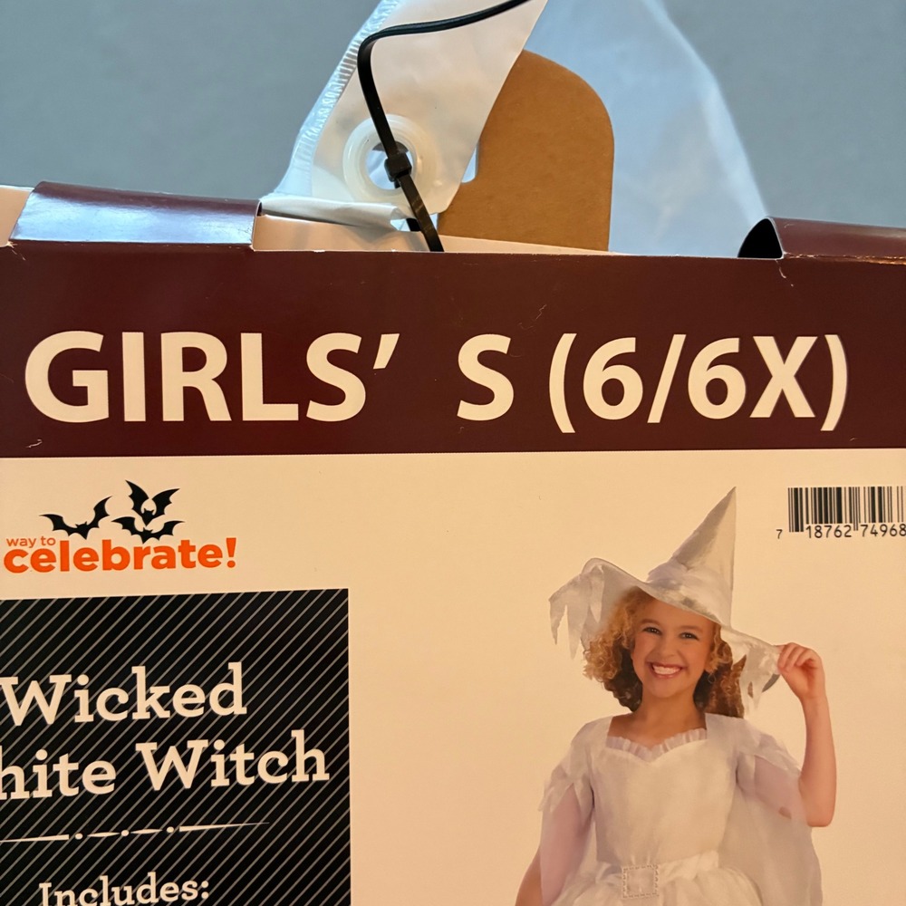 Way to Celebrate Wicked White Witch Costume Girls Small 6/6X Dress Hat CA37484S - Picture 3 of 8